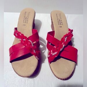 New Never Worn Chic Red and Brown Wedge Shoes with Comfort 9M